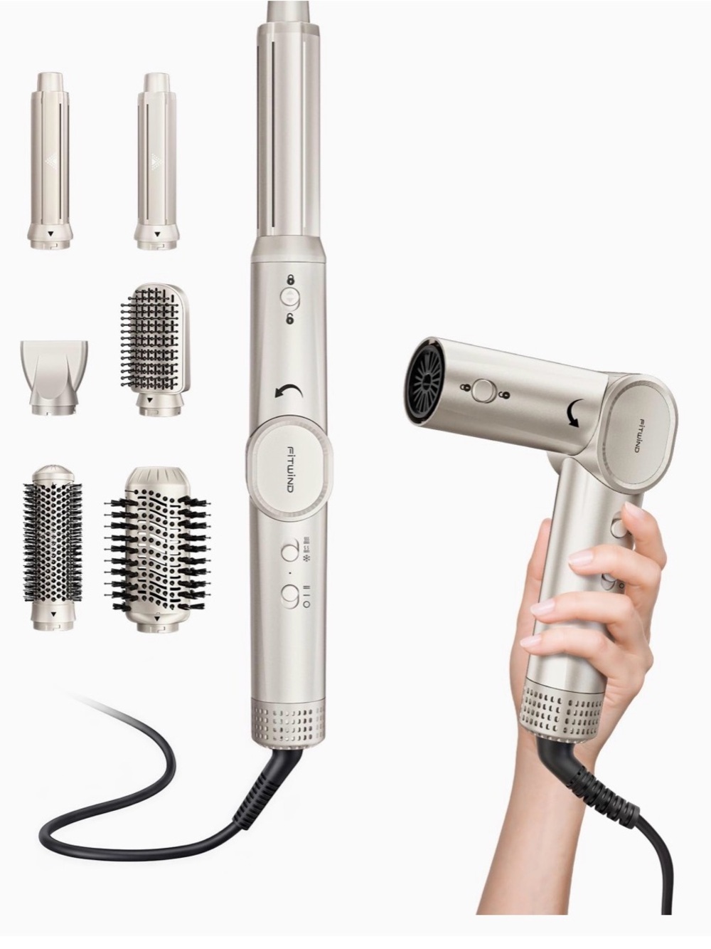 Multifunctional Silver 2-in-1 Hair Styler & Dryer with 6 Attachments